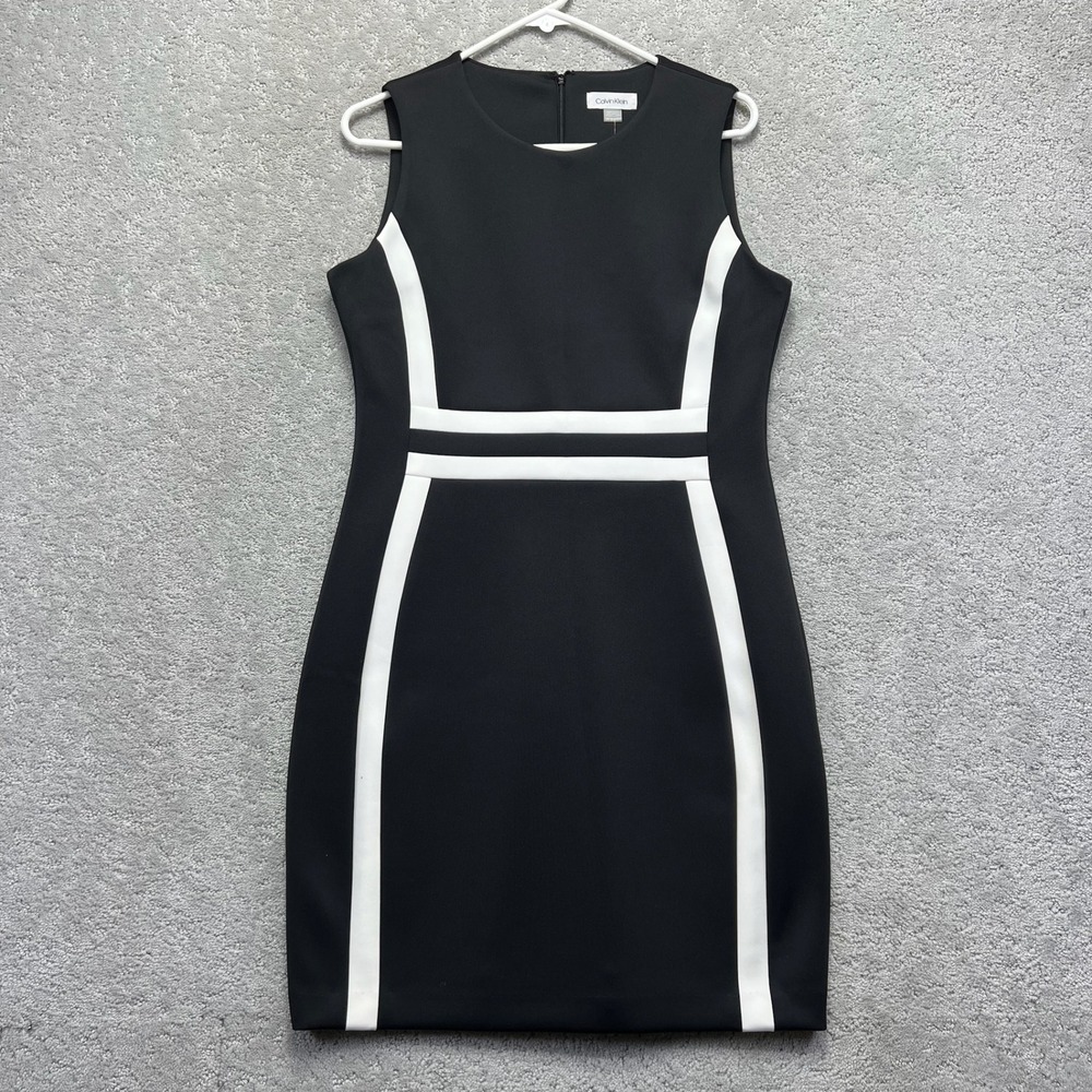 Calvin Klein Dress Womens 12P Black White Valeria Scuba Knit Stitch Fix NWT